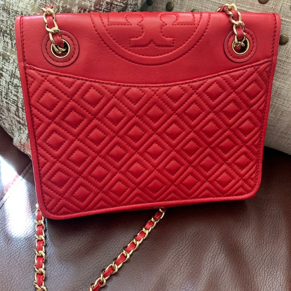 Tory Burch Red Leather Fleming Bag